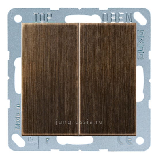 Выключатель 2-клавишный JUNG LS 990, Латунь Antik