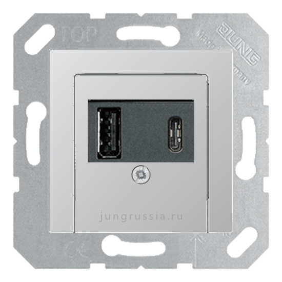 USB розетка для зарядки мобильных устройств тип А и USB тип С макс.3000 мА JUNG A Plus, алюминий