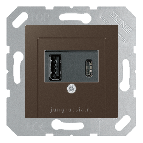 USB розетка для зарядки мобильных устройств тип А и USB тип С макс.3000 мА JUNG A Plus, Мокко