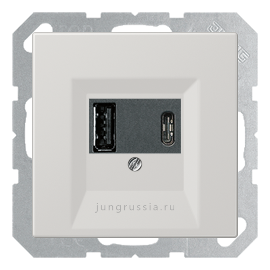 USB розетка для зарядки мобильных устройств тип А и тип С макс.3000 мА JUNG LS 990, Светло-серый