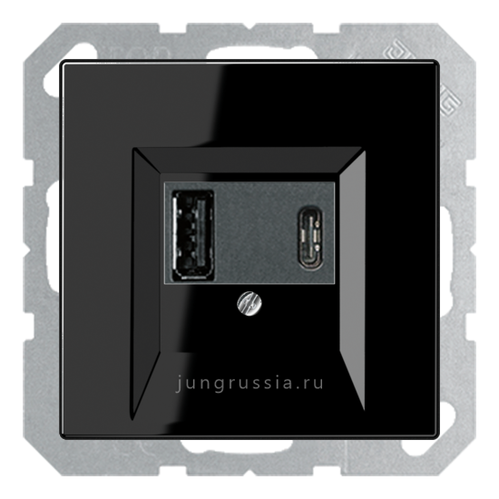 USB розетка для зарядки мобильных устройств тип А и USB тип С макс.3000 мА JUNG LS 990, черный