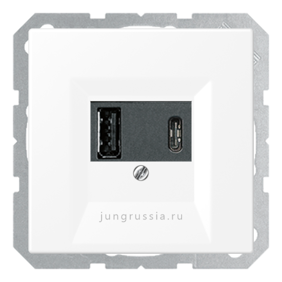 USB розетка для зарядки мобильных устройств тип А и USB тип С макс.3000 мА JUNG LS 990, Матовый белый