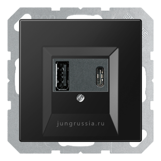 USB розетка для зарядки мобильных устройств тип А и USB тип С макс.3000 мА JUNG LS 990, матовый черный