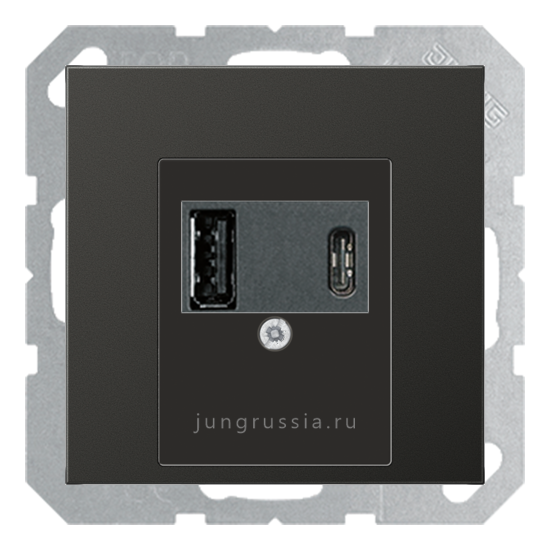 USB розетка для зарядки мобильных устройств тип А и USB тип С макс.3000 мА JUNG LS 990, Антрацит (металл)