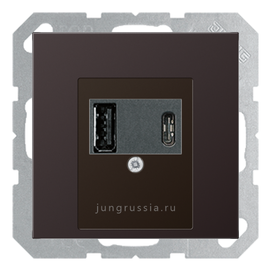 USB розетка для зарядки мобильных устройств тип А и USB тип С макс.3000 мА JUNG LS 990, Темный Алюминий (металл)