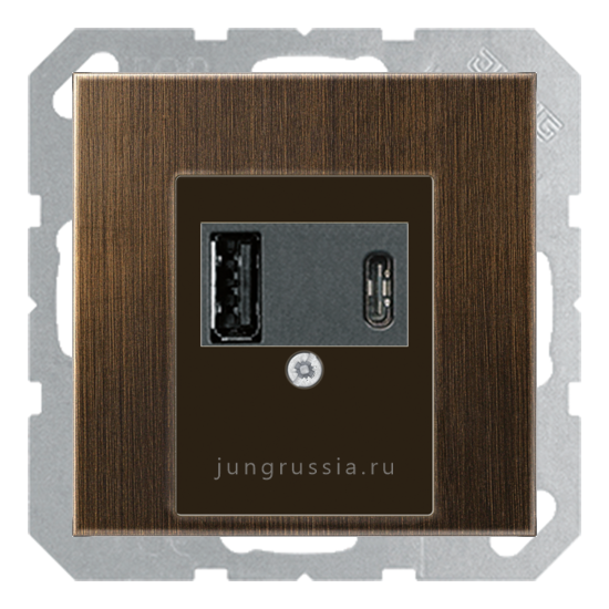 USB розетка для зарядки мобильных устройств тип А и USB тип С макс.3000 мА JUNG LS 990, Латунь Antik (металл)