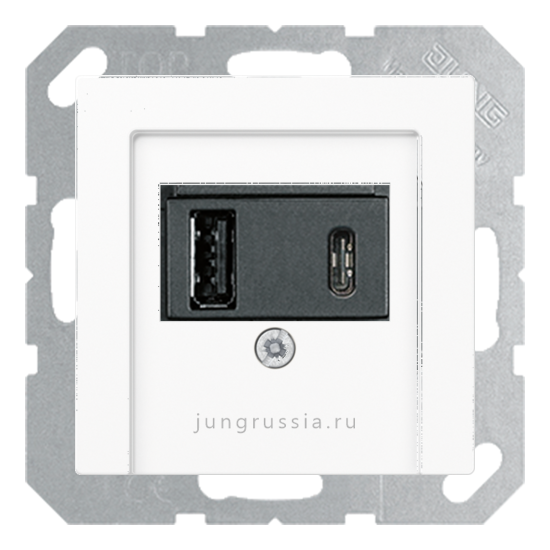 USB розетка для зарядки мобильных устройств тип А и USB тип С макс.3000 мА JUNG Eco Profi Standart, белый