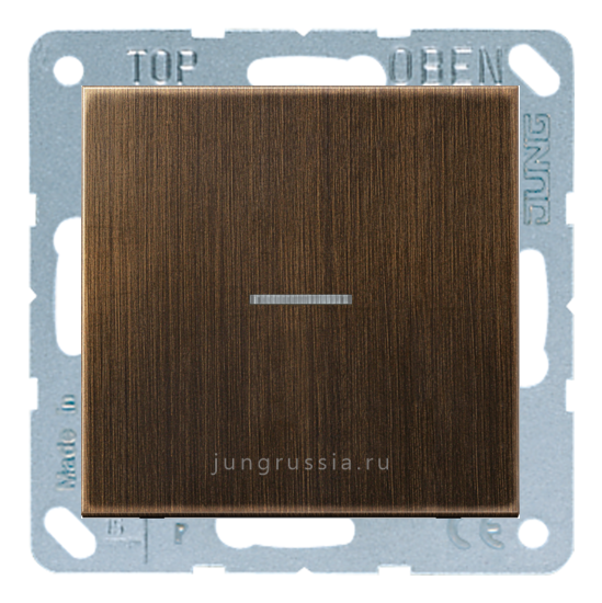 Перекрестный выключатель 1-клавишный JUNG LS plus, с подсветкой, Латунь Antik