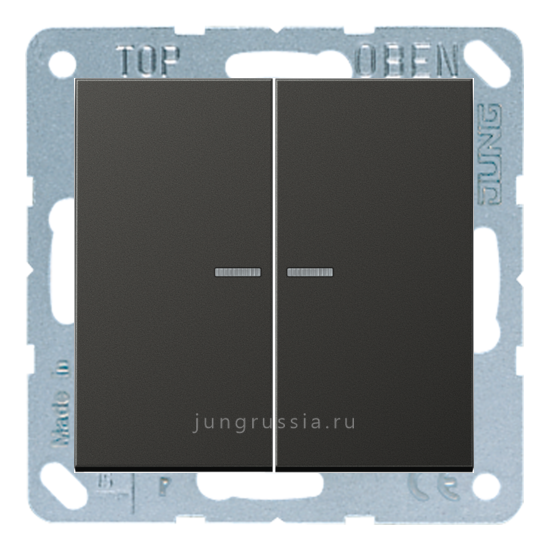 Выключатель 2-клавишный JUNG LS plus, с подсветкой, Антрацит - металл