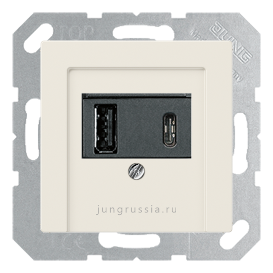 USB розетка для зарядки мобильных устройств тип А и USB тип С макс.3000 мА JUNG Eco Profi, Слоновая кость