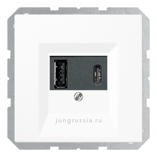 USB розетка для зарядки мобильных устройств тип А и USB тип С макс.3000 мА JUNG LS plus, белый