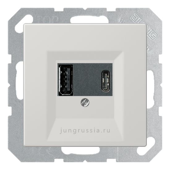 USB розетка для зарядки мобильных устройств тип А и тип С макс.3000 мА JUNG LS plus, Светло-серый