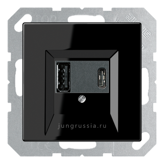 USB розетка для зарядки мобильных устройств тип А и USB тип С макс.3000 мА JUNG LS plus, черный