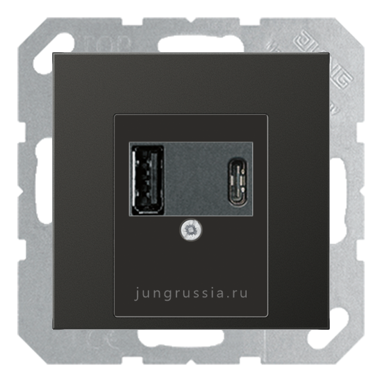 USB розетка для зарядки мобильных устройств тип А и USB тип С макс.3000 мА JUNG LS plus, Антрацит (металл)