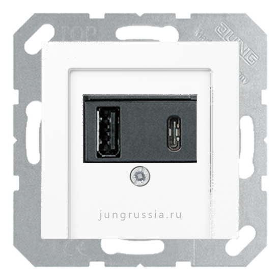USB розетка для зарядки мобильных устройств тип А и USB тип С макс.3000 мА JUNG Eco Profi, белый