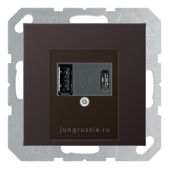 USB розетка для зарядки мобильных устройств тип А и USB тип С макс.3000 мА JUNG LS plus, Темный Алюминий (металл)