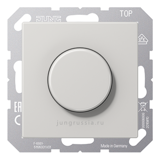 Поворотный Светорегулятор светодиодный(LED) JUNG LS plus, проходной, Светло-серый