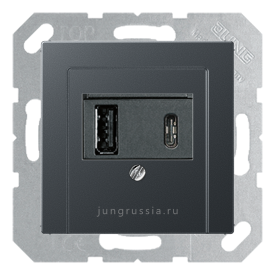 USB розетка для зарядки мобильных устройств тип А и USB тип С макс.3000 мА JUNG Eco Profi, Антрацит