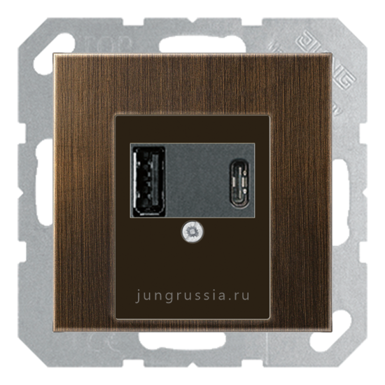 USB розетка для зарядки мобильных устройств тип А и USB тип С макс.3000 мА JUNG LS design, Латунь Antik (металл)