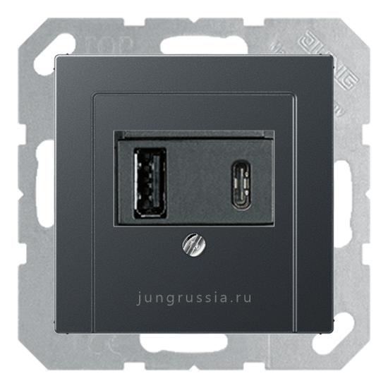 USB розетка для зарядки мобильных устройств тип А и USB тип С макс.3000 мА JUNG A Creation, Антрацит