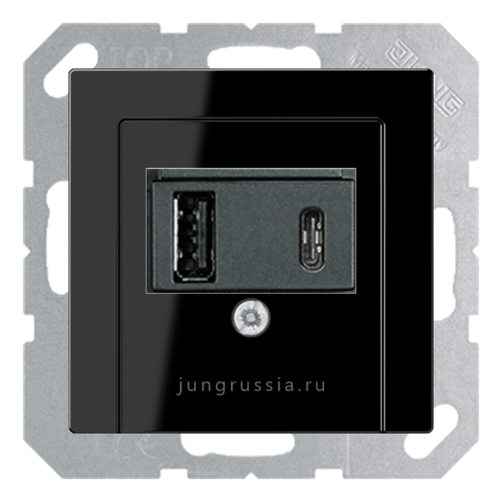 USB розетка для зарядки мобильных устройств тип А и USB тип С макс.3000 мА JUNG A Creation, черный
