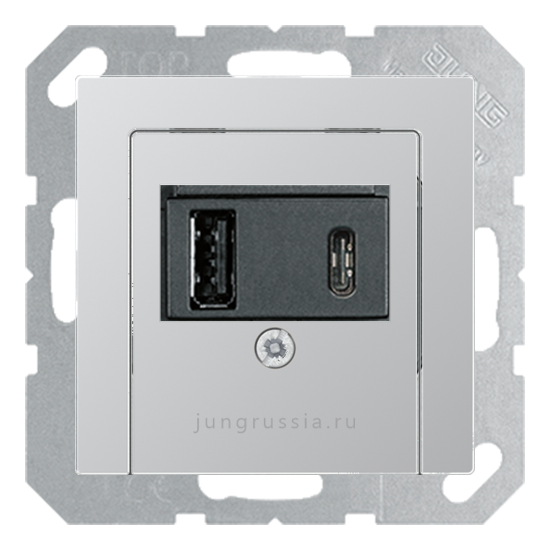 USB розетка для зарядки мобильных устройств тип А и USB тип С макс.3000 мА JUNG A Creation, алюминий