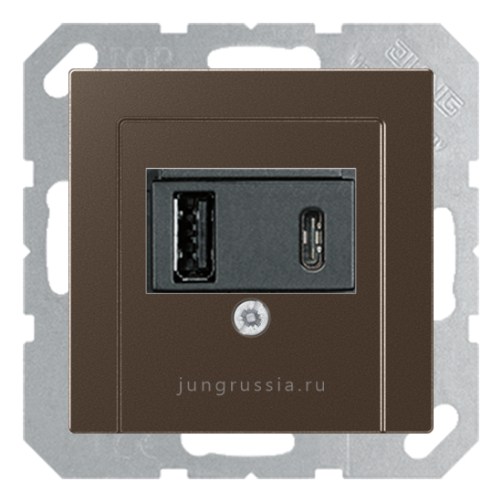 USB розетка для зарядки мобильных устройств тип А и USB тип С макс.3000 мА JUNG A Creation, Мокко