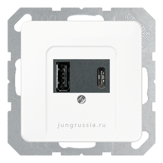 USB розетка для зарядки мобильных устройств тип А и USB тип С макс.3000 мА JUNG CD 500, белый