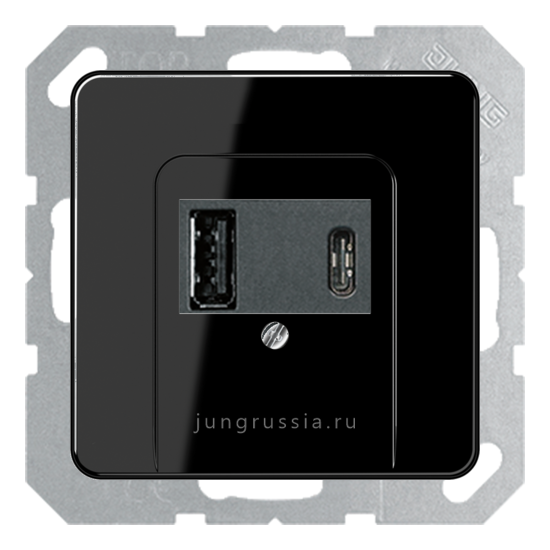 USB розетка для зарядки мобильных устройств тип А и USB тип С макс.3000 мА JUNG CD 500, черный