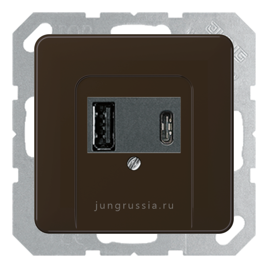 USB розетка для зарядки мобильных устройств тип А и USB тип С макс.3000 мА JUNG CD 500, коричневый