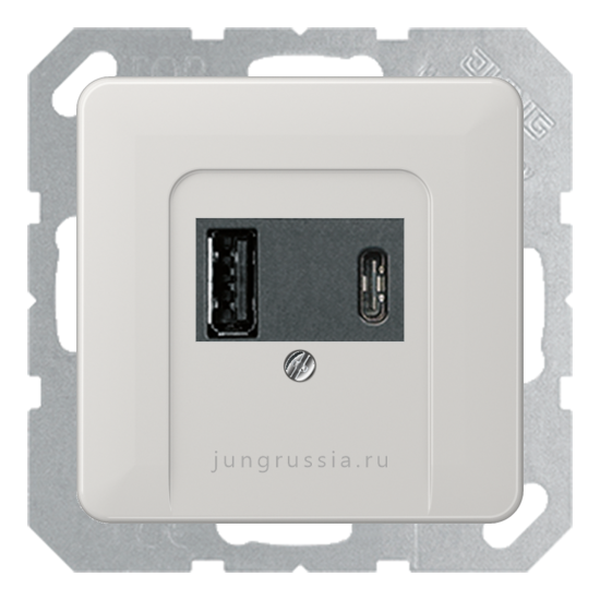 USB розетка для зарядки мобильных устройств тип А и USB тип С макс.3000 мА JUNG CD 500, Светло-серый