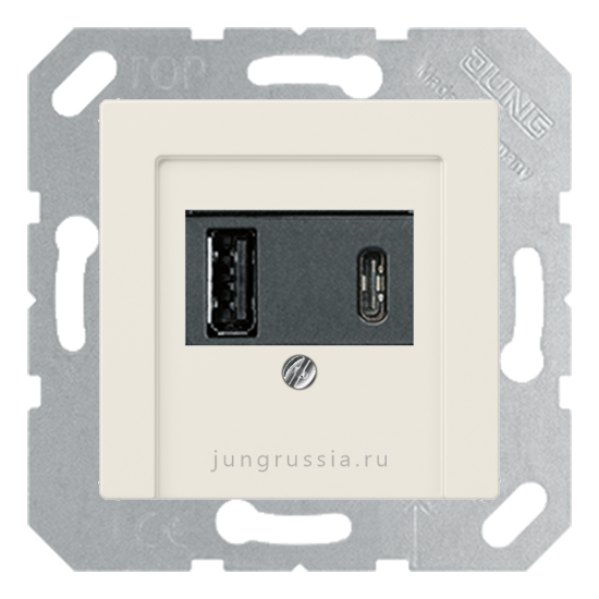 USB розетка для зарядки мобильных устройств тип А и USB тип С макс.3000 мА JUNG AS 500, Слоновая кость