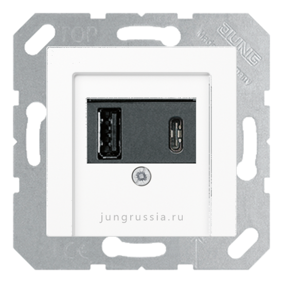 USB розетка для зарядки мобильных устройств тип А и USB тип С макс.3000 мА JUNG AS 500, белый