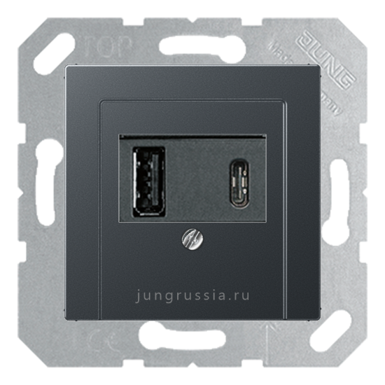 USB розетка для зарядки мобильных устройств тип А и USB тип С макс.3000 мА JUNG AS 500, Антрацит