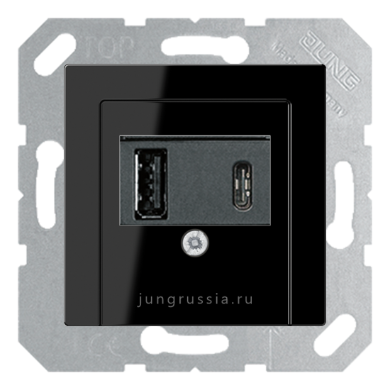 USB розетка для зарядки мобильных устройств тип А и USB тип С макс.3000 мА JUNG AS 500, черный