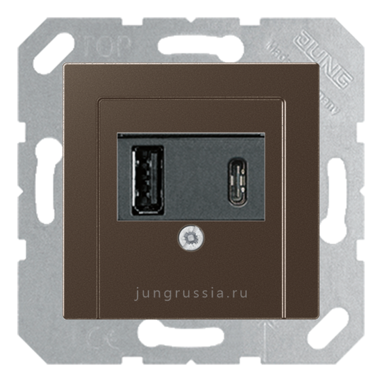USB розетка для зарядки мобильных устройств тип А и USB тип С макс.3000 мА JUNG AS 500, Мокко