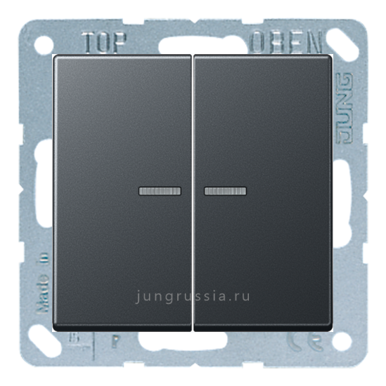 Выключатель 2-клавишный JUNG A 500, с подсветкой, Антрацит