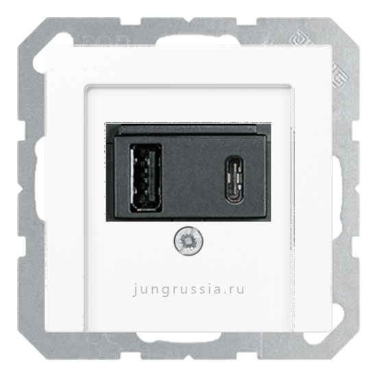 USB розетка для зарядки мобильных устройств тип А и USB тип С макс.3000 мА JUNG A 500, белый