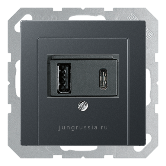 USB розетка для зарядки мобильных устройств тип А и USB тип С макс.3000 мА JUNG A 500, Антрацит