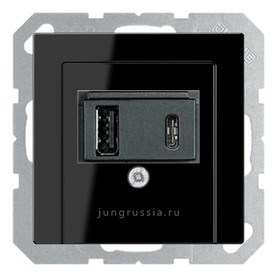 USB розетка для зарядки мобильных устройств тип А и USB тип С макс.3000 мА JUNG A 500, черный