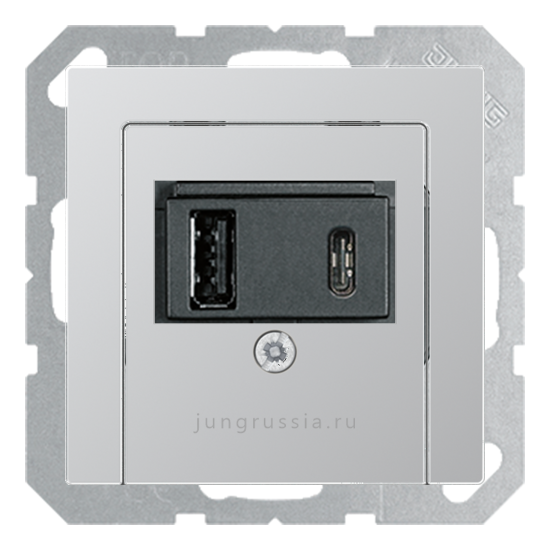 USB розетка для зарядки мобильных устройств тип А и USB тип С макс.3000 мА JUNG A 500, алюминий