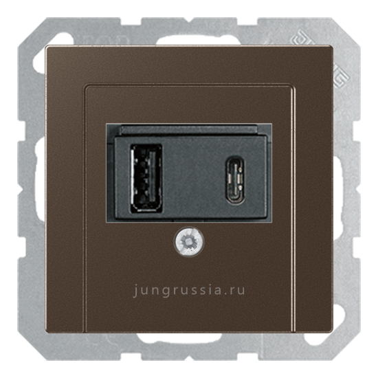 USB розетка для зарядки мобильных устройств тип А и USB тип С макс.3000 мА JUNG A 500, Мокко