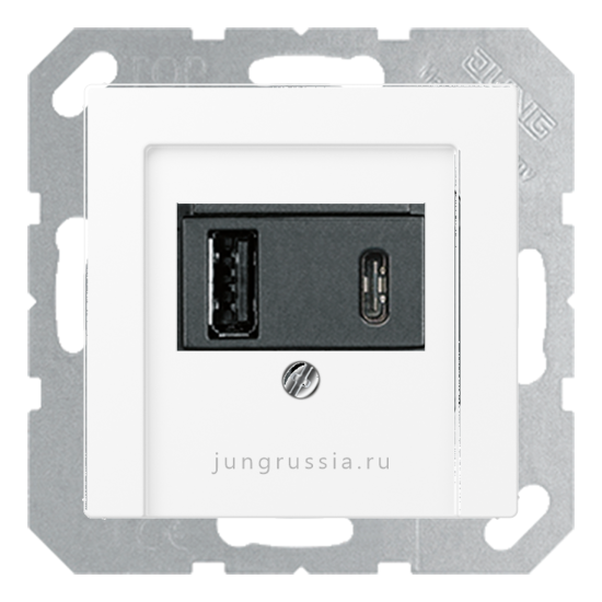 USB розетка для зарядки мобильных устройств тип А и USB тип С макс.3000 мА JUNG A 550, Матовый белый