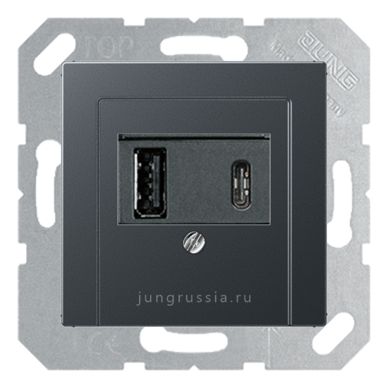 USB розетка для зарядки мобильных устройств тип А и USB тип С макс.3000 мА JUNG A Flow, Антрацит