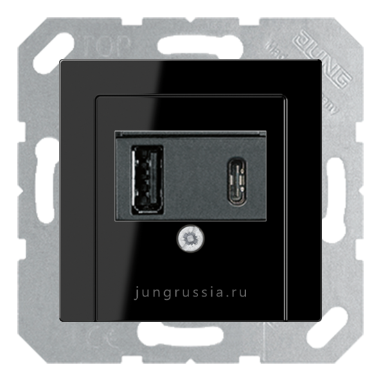 USB розетка для зарядки мобильных устройств тип А и USB тип С макс.3000 мА JUNG A Flow, черный