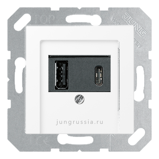USB розетка для зарядки мобильных устройств тип А и USB тип С макс.3000 мА JUNG A Flow, Матовый белый
