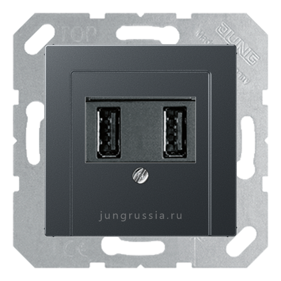 USB розетка для зарядки мобильных устройств JUNG A Flow, Антрацит