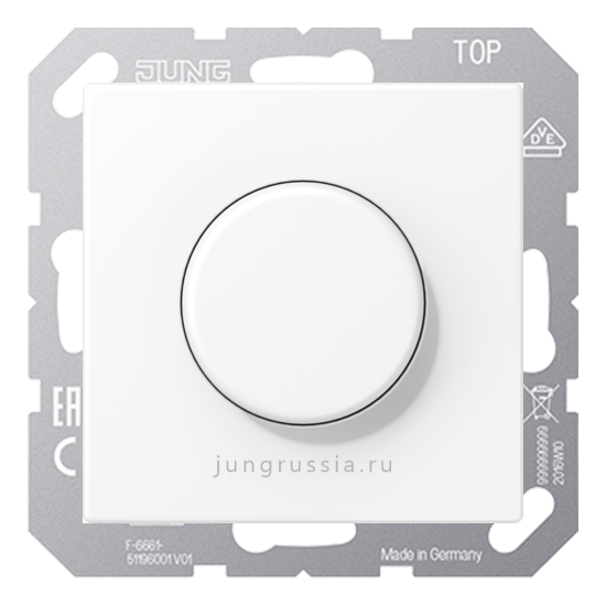 Поворотный Светорегулятор светодиодный(LED) JUNG A Flow, проходной, Матовый белый