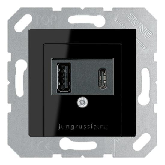 USB розетка для зарядки мобильных устройств тип А и USB тип С макс.3000 мА JUNG A Plus, черный