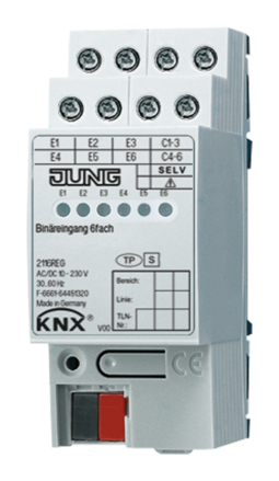 JUNG KNX Бинарный вход 6-ти канальный 24V AC/DC DIN-рейка